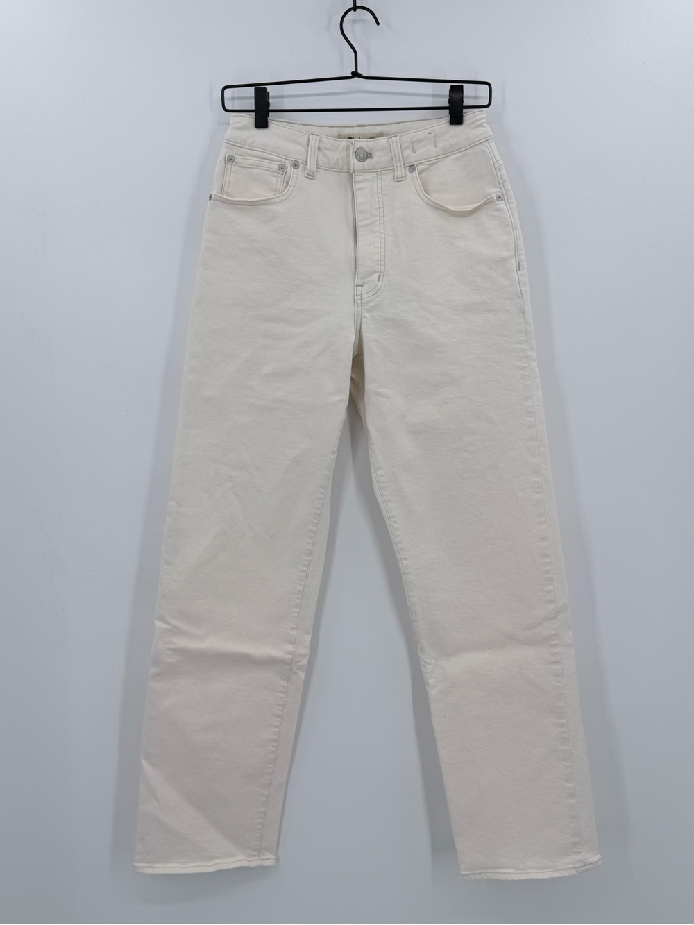 Madewell Women 27 Curvy 90s Straight Cream Stretch Cotton Denim Jeans Pants